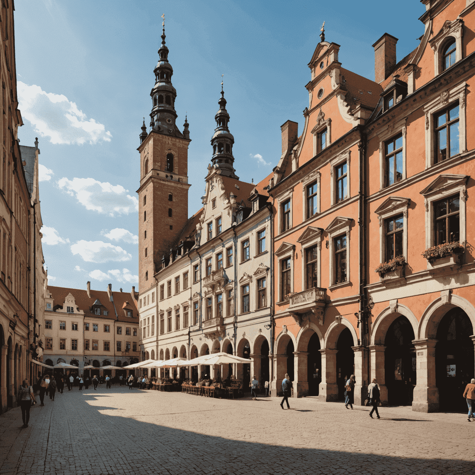 Widok na Stary Rynek w Poznaniu z renesansowym ratuszem i kolorowymi kamienicami, symbolizujący połączenie historii z nowoczesnością